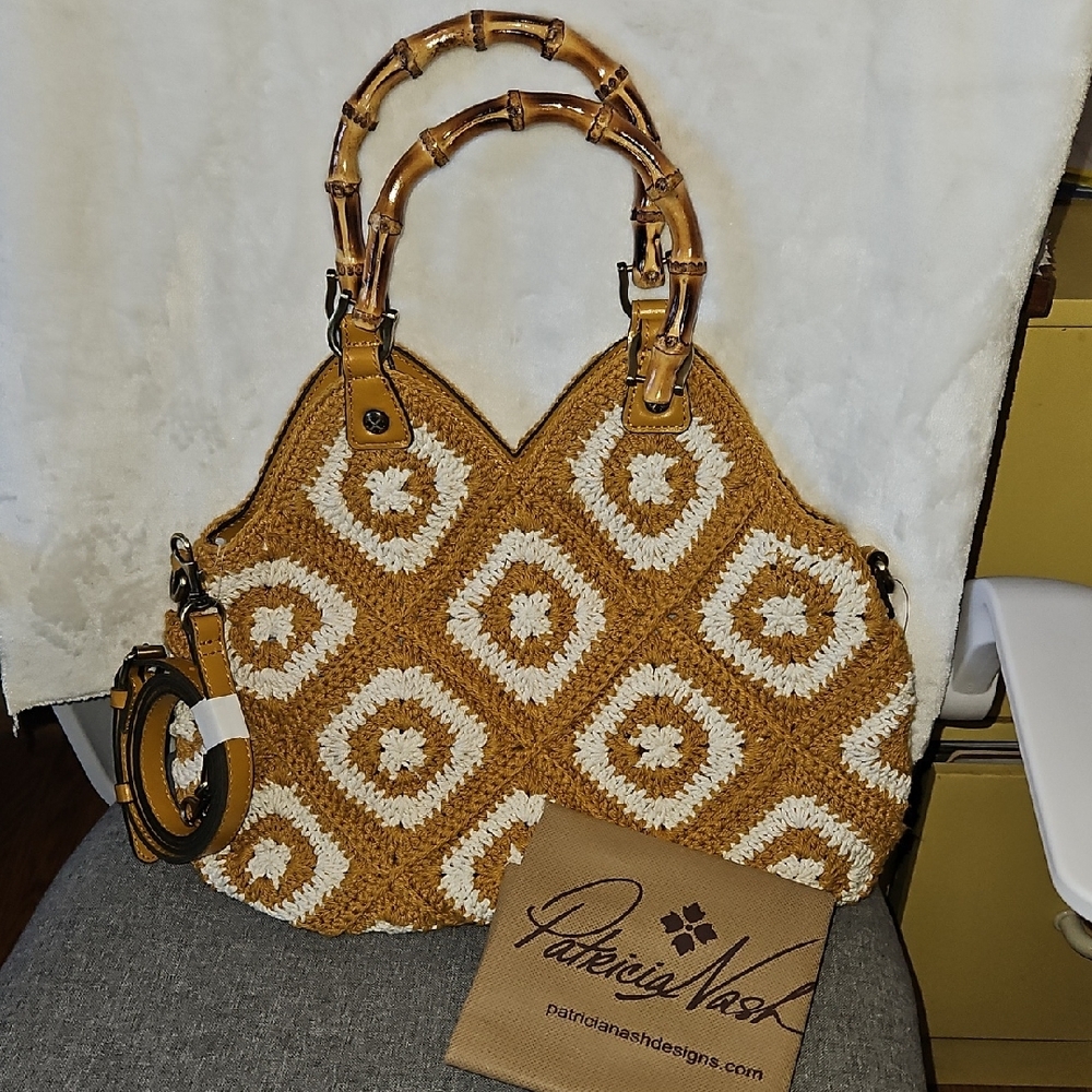 Patricia Nash Mustard and White Crochet Crossbody/Tote - Picture 10 of 10